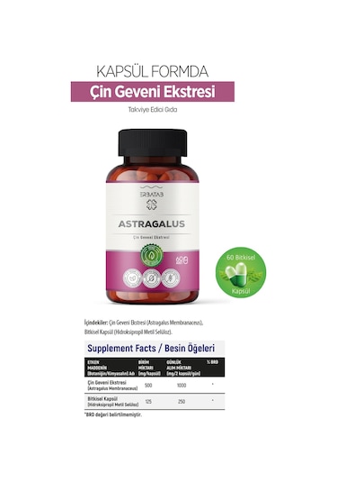 Erbatab Astragalus Çin Geveni Eki 60 Kapsül