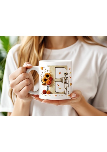 E Harfi Pembe Kareli Kalpli Göz Emojili Kupa Bardak Eğlenceli Kareli Tasarım Kahve Çay Kupası Beyaz