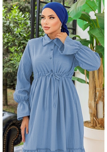 Elisa Gömlek Yaka Elbise 899 - Mavi