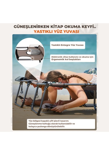 Kingcamp Magnolia B10 Plus Hands-free Premium 7 Kademeli Katlanır Şezlong Beige Bej