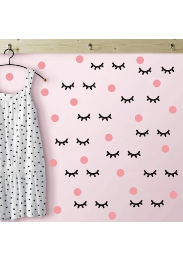 Pembe Polka Siyah Kirpik Çocuk Odası Duvar Sticker