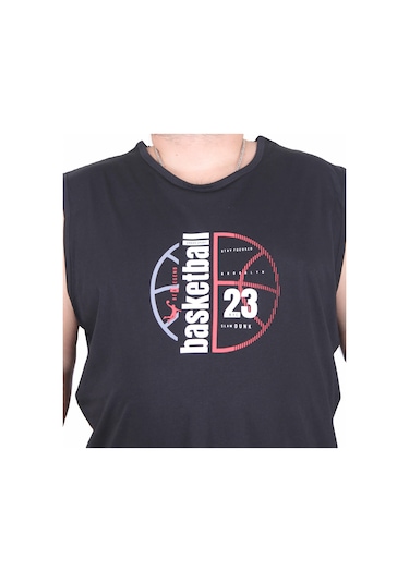 Starbattal Büyük Beden Baskılı Kolsuz Tişört Basketball 25150 Sıyah Siyah
