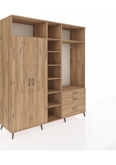 Kronos Dolap 9 Raflı 3 Çekmeceli 2 Askılı 220x59x243 Çam-çam/çam Atlas Çam/atlas Çam