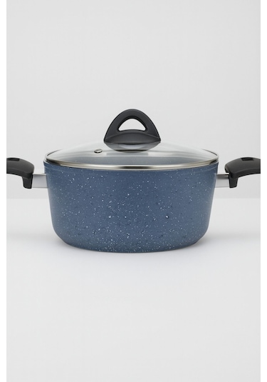 7 Parça Almeria Gri Granit Dik Tencere Ve Tava Seti 20 Cm 2.5l, 24 Cm 4.5l, 26 Cm 3l, 26 Cm Tava Lacivert