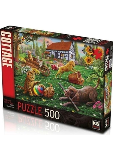Puzzle 500 parça Dogs and Cats at Play