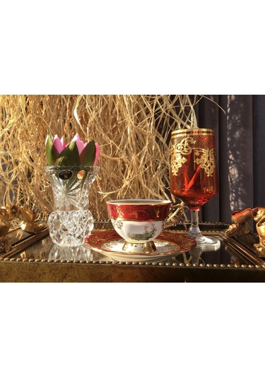 King El Yapımı Çekoslavak Zvırata Bordo Kahve Fincan Takımı 6'lı Diğer