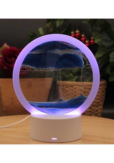 Işıklı Kum Saati - Kum Dağı Akış Tablosu Büyük Boy Renk Değiştiren - Mavi