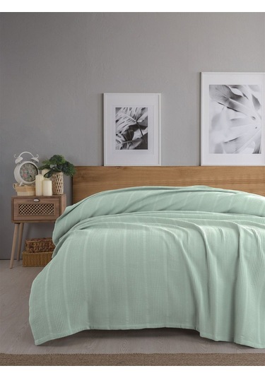 Çift Kişilik Waffle Pike 210x230cm, %100 Pamuk, Petekli Pike Yeşil