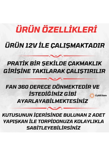 Tiger Marketing 12v Araç Iç Torpido Üstü Tek Fanlı Oto Vantilatör