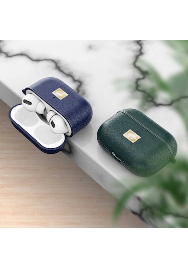 Airpods Pro 2 Uyumlu Deri Görünümlü Askı Aparatlı Wlons Kılıf Lacivert