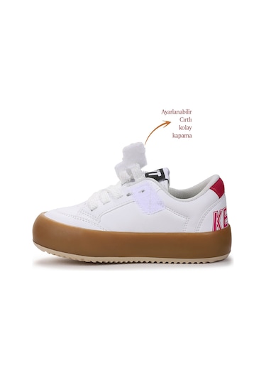 Kiko Kids Rida Günlük Bağcıklı Kız Çocuk Spor Ayakkabı Beyaz - Fuşya Beyaz - Fuşya