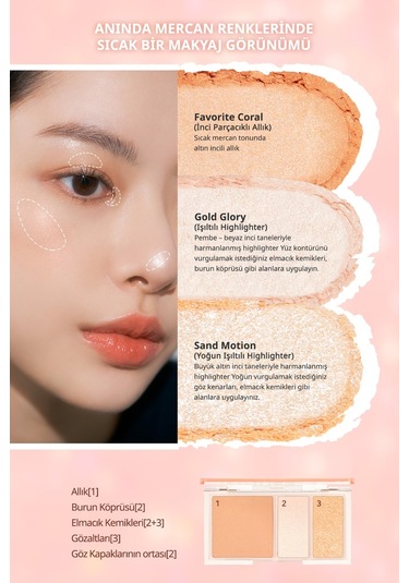 Twinkle Pop Işıltılı Görünüm Veren 3'lü Allık Paleti 01 Oh Coral-Full