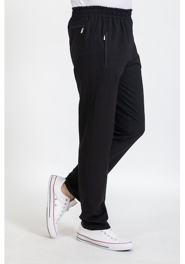 Erkek Pantolon Kesim Beli Lastikli Likralı Kompak Eşofman Altı 25 Siyah