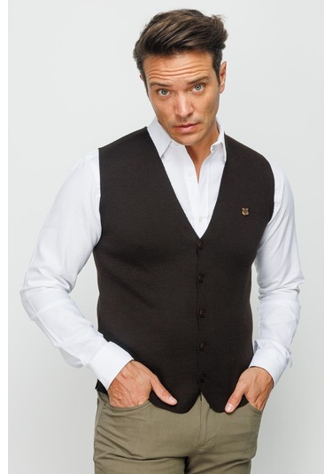 Erkek İnce Triko Düz Yelek K.kahve K.kahve