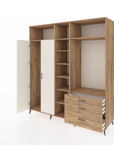 Kronos Dolap 9 Raflı 3 Çekmeceli 2 Askılı 220x59x243 Çam-aytaşı/çam Aytası/atlas Çam