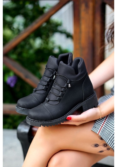 Ayakcity Ortopedik Kaymaz Taban Streçli Kadın Siyah Fermuarlı Bot Siyah