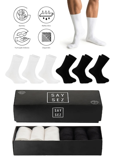 Bambu Erkek Soket Uzun Siyah-beyaz Asorti Çorap Kutu Dikişsiz 6lı Siyah - Beyaz Bambu Erkek Soket Uzun Siyah-beyaz Asorti Çorap Kutu Dikişsiz 6lı Siyah - Beyaz
