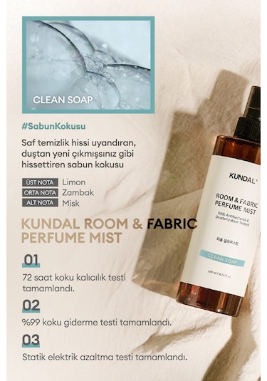 Oda Ve Kumaş Kokusu Kundal Room & Fabric Perfume Mist Clean Soap Sabun