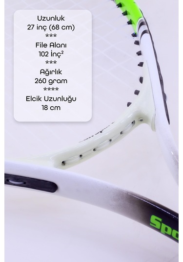 Deluxe 27 İnç Tenis Raketi Çantalı Yetişkin Tennis Racket L2 Grip 68 Cm Neon Sarı 527