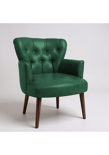 Roma Berjer - Modern Tekli Koltuk - Deri Kumaş - Yeşil