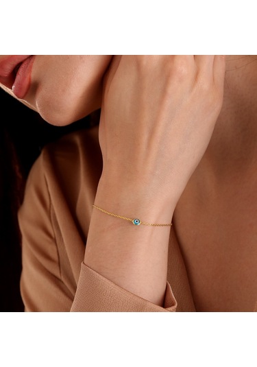 925 Ayar Gümüş Mavi Tek Taş Göz Bileklik Altın