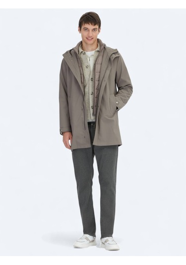 Haki Oversize Fit Kruvaze Yaka Casual Dokuma Pardesü Haki