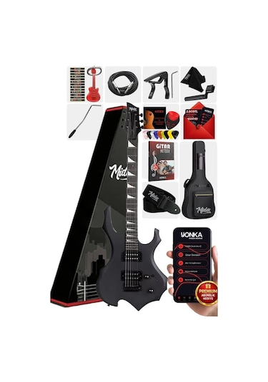 Midex Force Masif Ağaç Üst Seviye Elektro Gitar H-H Profesyonel Full Set Aksesuarlı