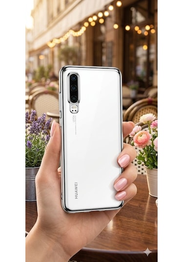 Huawei P30 Kılıf Dört Köşeli Lazer Silikon Kılıf Gri