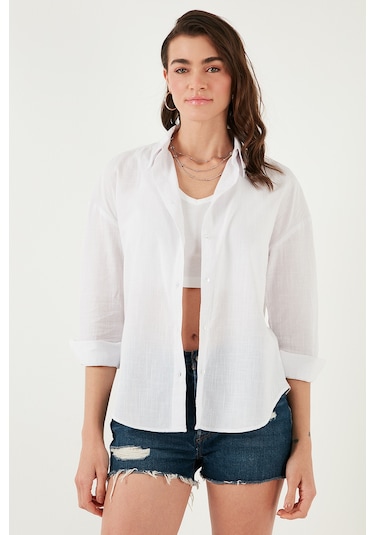 Lela Pamuklu Regular Fit Uzun Kollu Düz Bayan Gömlek Cf25S168305 Beyaz