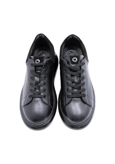 Poletto Hakiki Deri Sıyah Sneaker Düz 777 01-998 Siyah