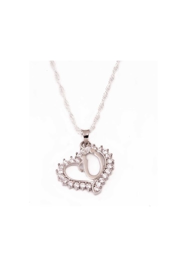 Hk Gümüş Kadın Kolye Ü Harf Kalpli Gümüş Takı Hediyelik Ürünler-194765 Çok Renkli