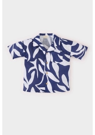 DeFacto Erkek Bebek Desenli Flamlı Poplin Kısa Kollu Gömlek E2024A525SMNV241 Lacivert