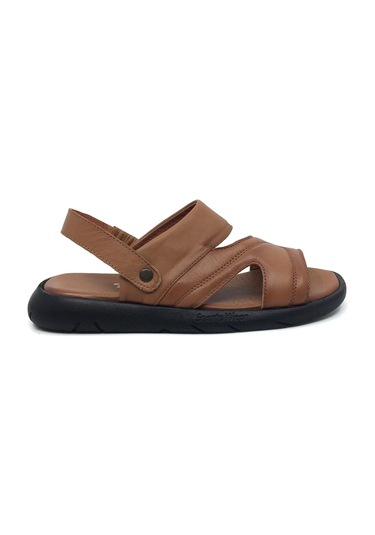 Taşpınar %100 Hakiki Deri İçi Dışı Ortopedik Erkek Yazlık Rahat Dikişsiz Sandalet Terlik 40-45 Taba