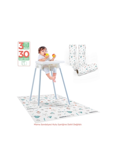 Minimono 3'lü Desen Mama Sandalyesi Altı Ve Aktivite Örtüsü - Mavi