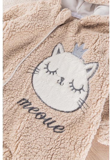 Babymod Kedi Figürlü Peluş Welsoft Kız/erkek Bebek Tulum Bej