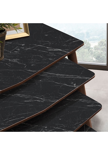 Vovvahome Vega 4lü Mdf Ahşap Zigon Sehpa Ve Orta Sehpa - Siyah