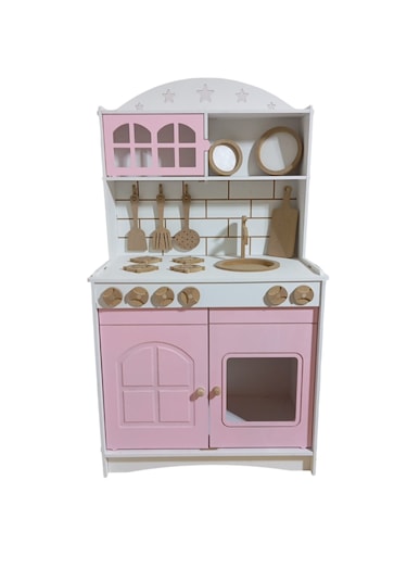 İki Kapaklı Boyalı Ahşap Oyuncak Mutfak