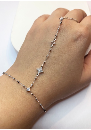 Kadın Yıldız Model Taşlı Çelik Şahmeran Gümüş