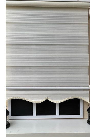 Storburada Pliseli Zebra Stor Perde Ekru Etek Dilimli Stb-481 Ekru