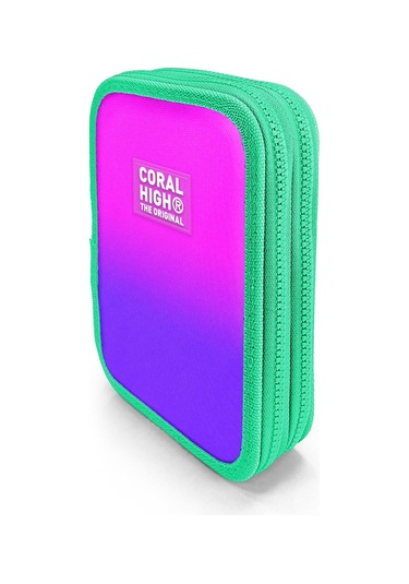 Coral High Kids Pembe Mor Renk Geçişli Çift Katlı Kalem Çanta 11137 Mor - Pembe