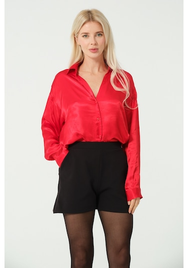 S'amore Clothing Basic Saten Gömlek Kırmızı