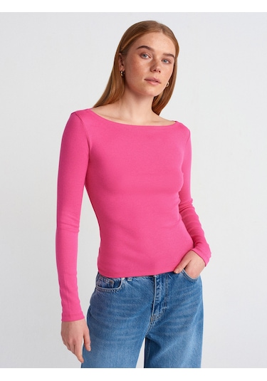 Dilvin 31332 Kayık Yaka Uzun Kollu Top- Fuşya FUŞYA