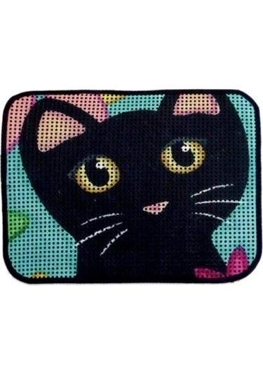 Renkli Desenli Elekli Kedi Tuvalet Önü Paspası 60 X 45 Cm