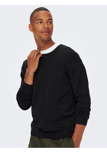 Only & Sons Erkek Bisiklet Yaka Regular Fit Kazak - 22020088 Siyah