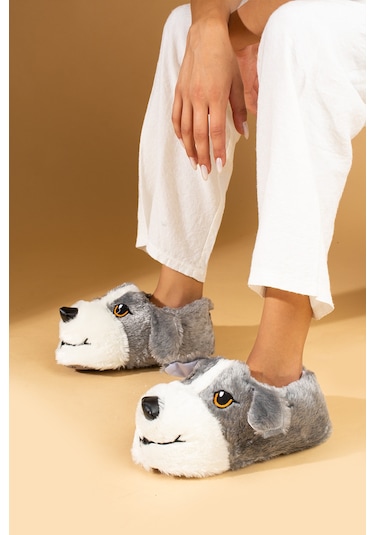 Pembe Potin Köpek Figürlü Sessiz Taban Peluş Kadın Panduf K120-25z 001