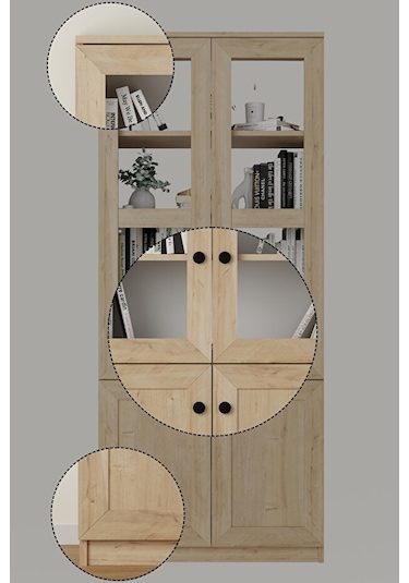 Lisa 4 Kapaklı Safir Meşe Vitrin -kitaplık Ve Çok Amaçlı Dolap Safir Meşe