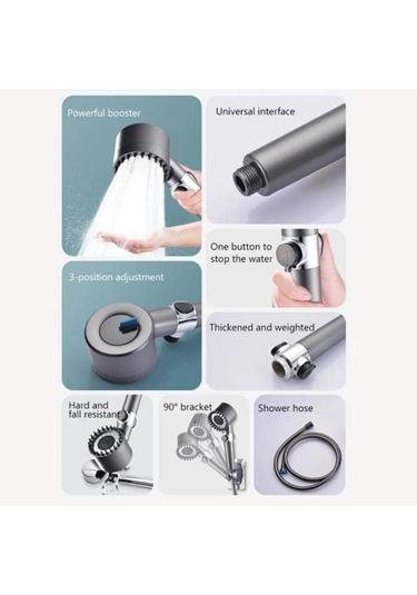 2023 Yeni  Masaj Duşu Üç Ayarlanabilir Filtreli Duş Başlığı Modu Duş Başlığı Ve Hortumu Tıkanma Önleyici Nozul Ve Pp Pamuklu Filtreli Duş Başlığı Gri
