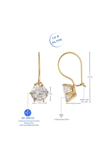 Moom Mücevherat Kadın Tek Taş Sallantılı Küpe 14 Ayar Altın N11.15612