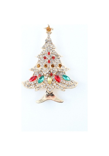 Zirkon Taşlı Cam Ağacı Broş. Gold Çam Ağaçlı Yaka İğnesi Broş. Kadın Erkek Broş. Çam Ağacı Broş Çok Renkli
