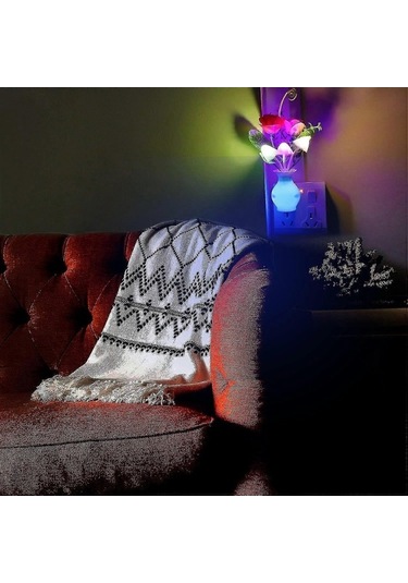 Opulentliving 2'li Tak-çalıştır Led Gece Lambası, Otomatik Alacakaranlık Çok Renkli Çiçek Mantar Çok Renkli